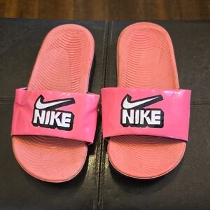 Nike Pink Logo Slide Sandals with Black & White Accents